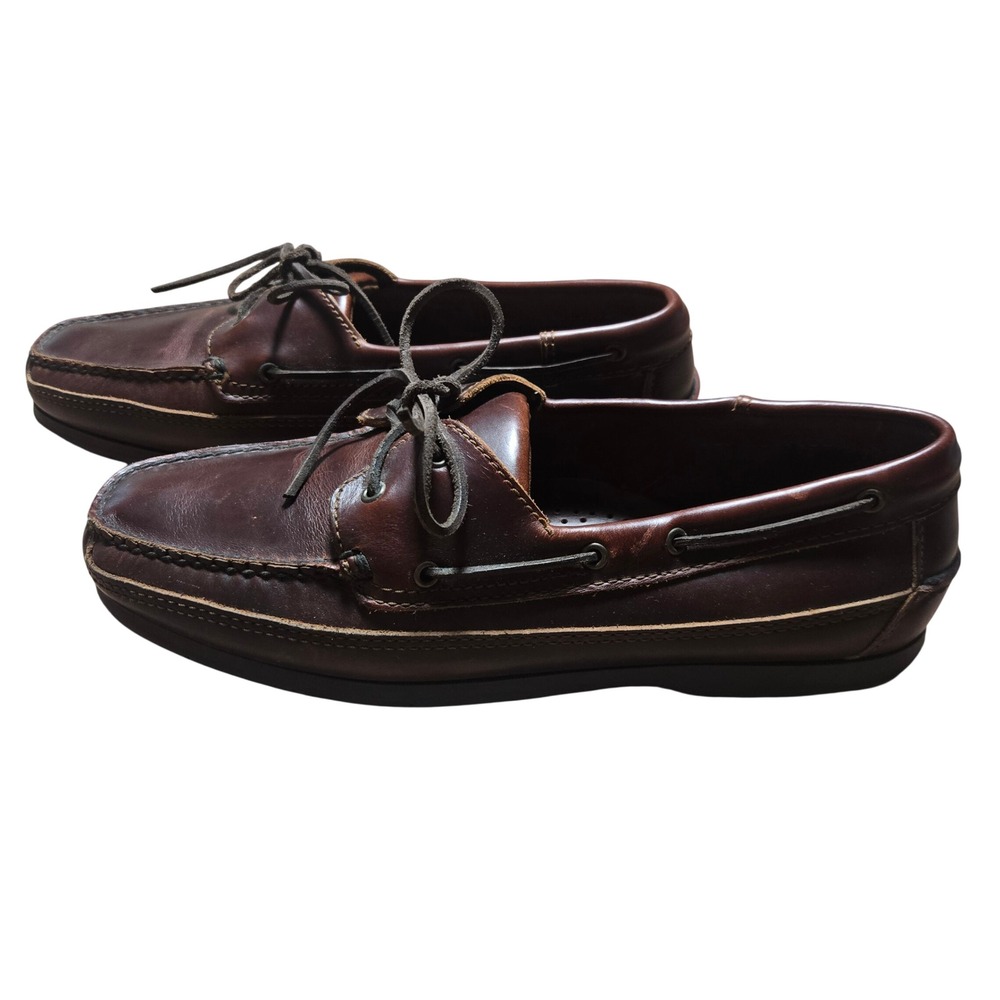 Minnetonka Moccasin Mens Brown Leather Boat Shoes‎ Lace Up Loafers Nautical 10.5